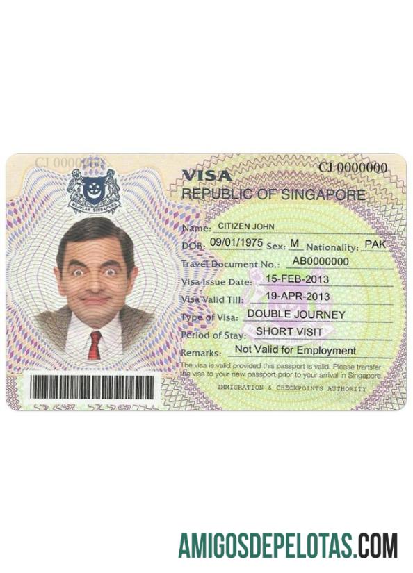 Visto para SINGAPURA amostra